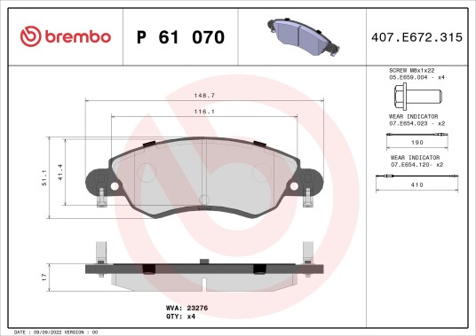 Bremseklosser BREMBO P 61 070