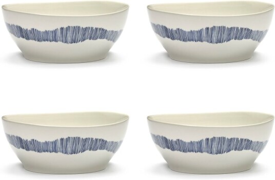 Serax Ottolenghi Feast skål L Ø17 cm 4 pakning White stripes blue