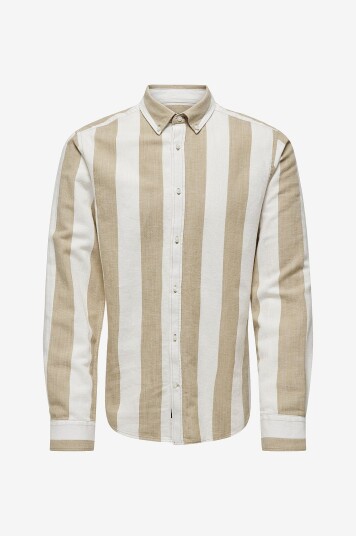 Only & Sons Skjorte onsArlo Slim LS Stripe Hrb Linen SH Brun