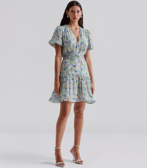 Malina Lone V-Neck Chiffong Mini Dress - Multi/patterned - 44 Malina Lone V-Neck Chiffong Mini Dress - Multi/patterned - 44