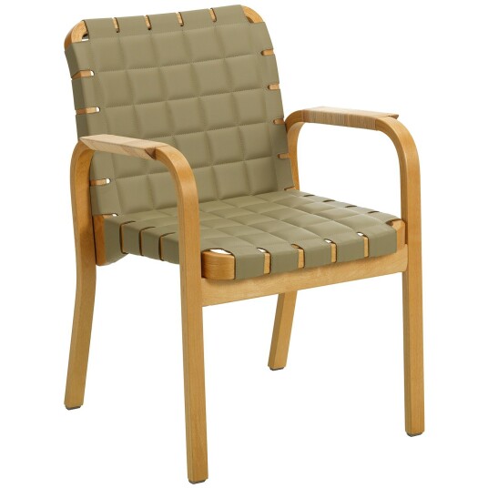 Artek Armchair 45 Lenestol Honningbeiset Bjørk / Quiltet Lær Leaf