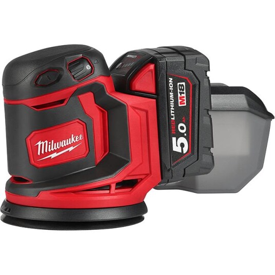 Milwaukee Eksentersliper M18 BOS125-502B 18V, 5.0Ah, Ø125mm, med bag Milwaukee Eksentersliper M18 BOS125-502B 18V, 5.0Ah, Ø125mm, med bag