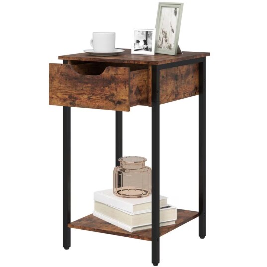 Northio Sidebord salongbord i industridesign med stålramme til stue soverom 40 x 68 cm rustikk brun