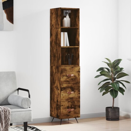 vidaXL Highboard røkt eik 34,5x34x180 cm konstruert tre 8720845930417