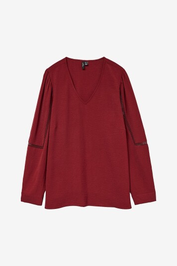 Vero Moda Curve Bluse vmCalva Lace L/S Top Wvn GA Boo Cur Rød