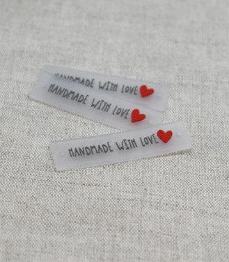Label i Silikon Håndlaget med Kjærlighet Transparent Rød og Grå 5 stk