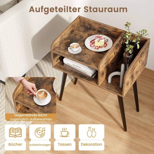Nattbord sidebord med åpent rom sofabord med metallstøtteben 50 x 32 x 58 cm rustikk brun 1 stk.