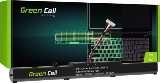 Green Cell Batteri Til Bærbar Pc Tilsvarer: Asus A41n1501 Litiumion 3200 Mah Svart AS138