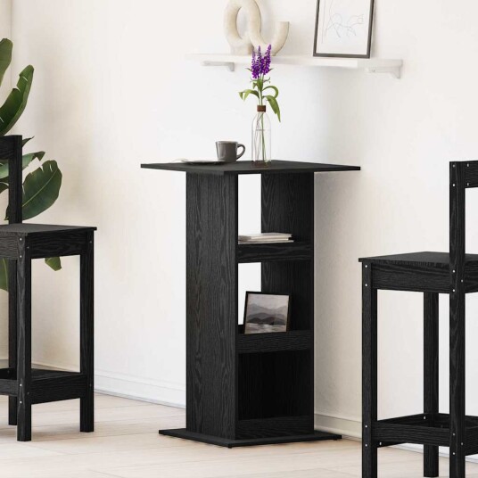  Barbord med Oppbevaring Svart Eik 60x60x102 cm Konstruert Tre