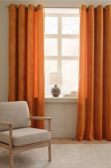 Ellos Home Gardiner med maljer Nora i fløyel 2 pk Orange