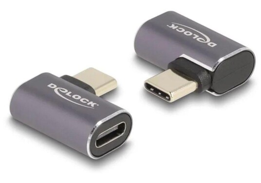 Delock Usb c Angled Adapter Male To Female 40 Gbps 240W PD 8K @ 60hz Gray