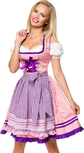 Luksus Dirndl Oktoberfest Korsettkjole med Damaskmønster og Forkle