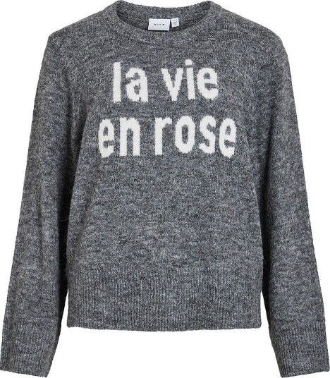 Vila Genser viMelie O neck L/S Detail Knit Top Grå