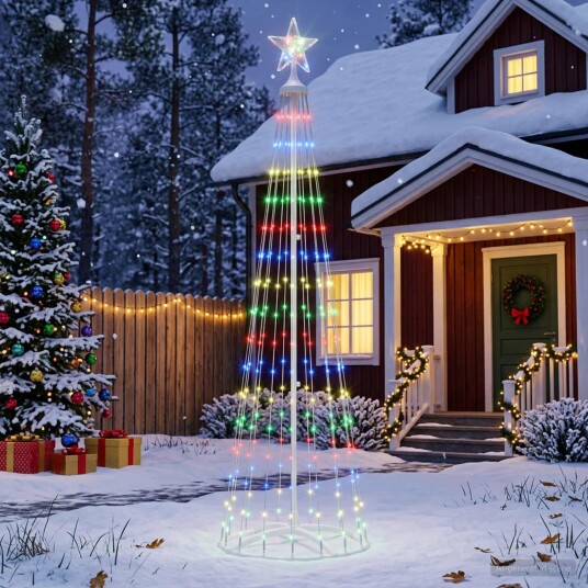 vidaXL LED-juletre 180 cm 250 LED-lys Flerfarget Stål Hvit