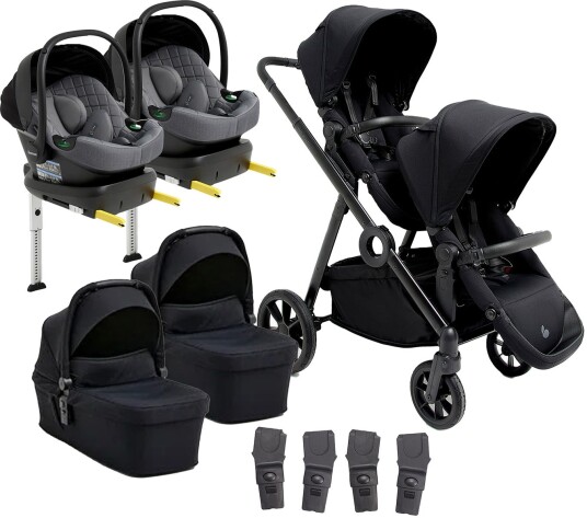 Beemoo Pro Multi 2 Tvillingvogn inkl Route i-Size Babybilstol &  Base Coffee Black/Mineral Grey