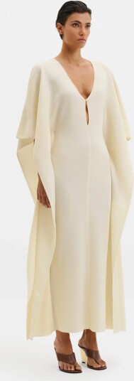 Malina Janna Knitted V Neck Maxi Kaftan   Cream   M