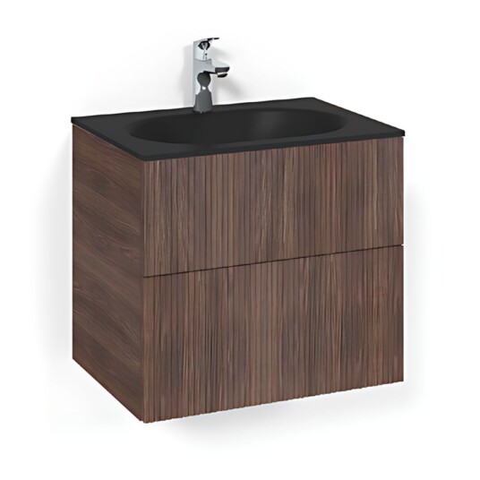 Macro Design Crown Line/push-open Servantskap 2-skuff - med Glasservant Brun ask / 60cm Glass Edge Svart