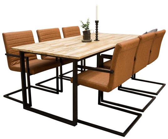 Venture Design Cirebon & Art spisegruppe Natur/svart 6 st stoler & bord 200 x 90 cm