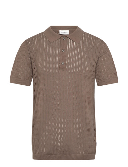 Lindbergh Crochet Knitted S/S Polo - Brown - L
