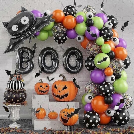 Halloween Ballongbue Dekorasjonssett med Konfetti og Flaggermus