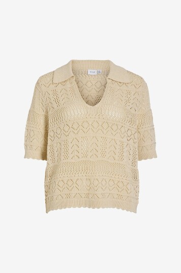 Vila - Topp viSeldine Polo 2/4 Knit Top - Beige