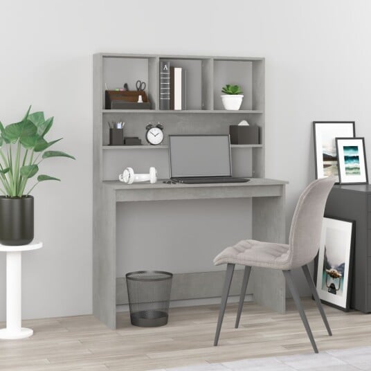  Skrivebord med hyller betonggrå 102x45x148 cm konstruert tre