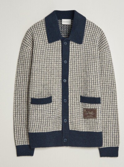 Drôle de Monsieur Waffle Knitted Cardigan Navy