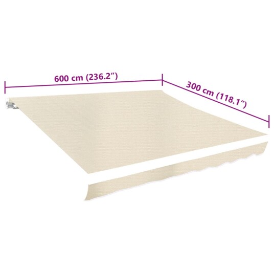 vidaXL Markiseduk kremhvit 6 x 3 m (ramme ikke inkludert)