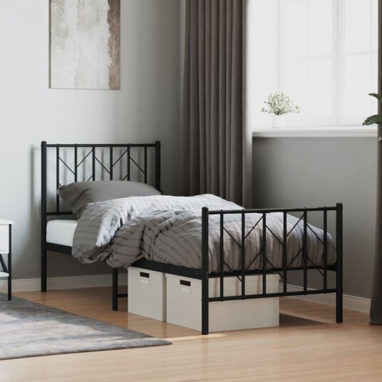 vidaXL Sengeramme i metall med hode- og fotgavl svart 75x190 cm 8721012249783