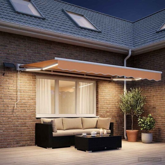 Manuell markiseramme med LEDs sand 3 x 2,5 m