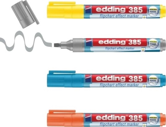 Edding 385 Flipchart, 4 Stykker, Blå, Oransje, Sølv, Gult, Pensel Tupp, Plast, Rund, 1 Mm