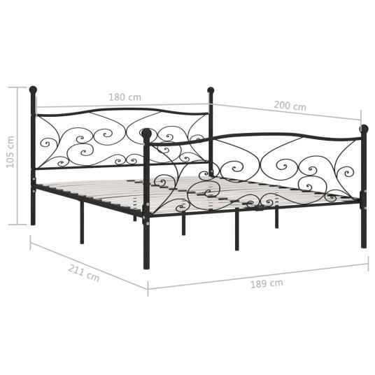 vidaXL Sengeramme med spilebase svart metall 180x200 cm