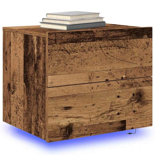 Nattbord med LED lamper 2 stk Veggmontert Gamle tre