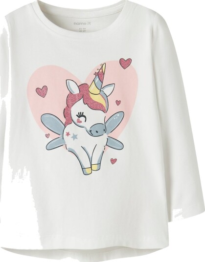 Name It Genser NmfVix Bright White/Unicorn Heart Name It 4 år 104 Genser Hvit Rosa