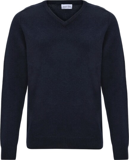 Davida Cashmere Man Chunky V Neck   NAVY   XL