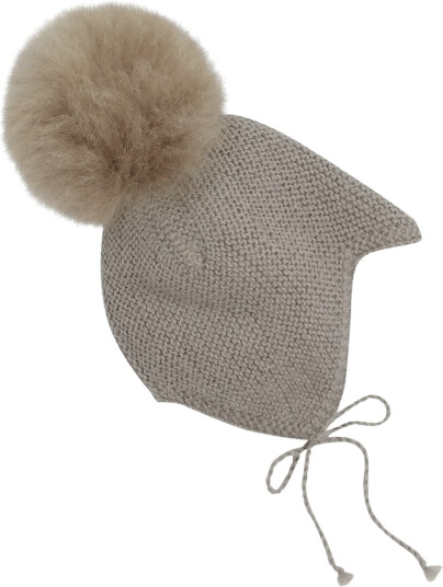Huttelihut Bonnet Wool Knit Alpaca Pompom - Beige - 44\3-6M