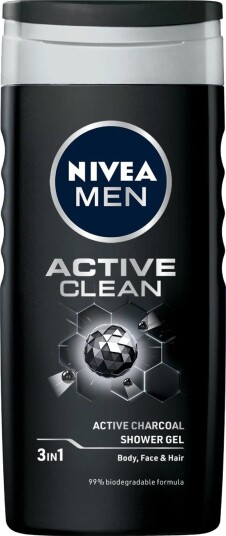 NIVEA MEN Active Clean 3-i-1 Shower Gel med aktivt kull - 250 ml
