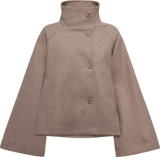 Gina Tricot Wide Sleeve Felt Jacket   Beige   S