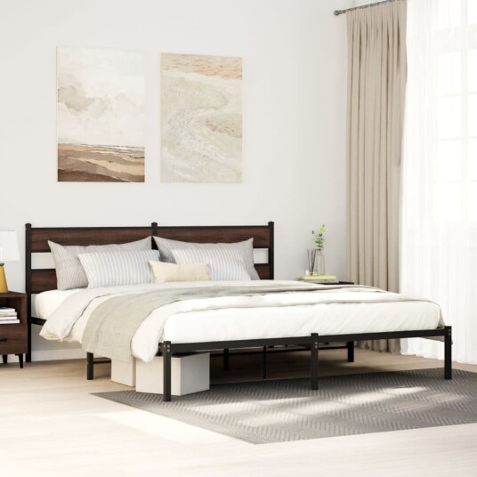  Sengeramme uten madrass med hodegavl brun eik 183x213 cm 8721158377456