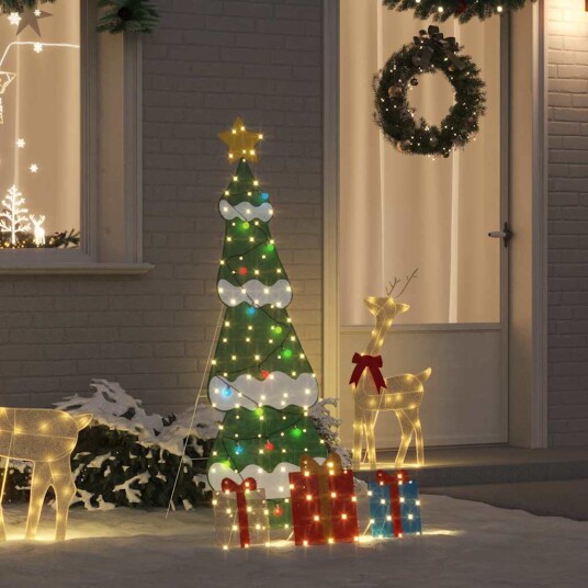  Belyst juletre med 3 gaveesker 2D varm hvit Flerfarget 150 cm