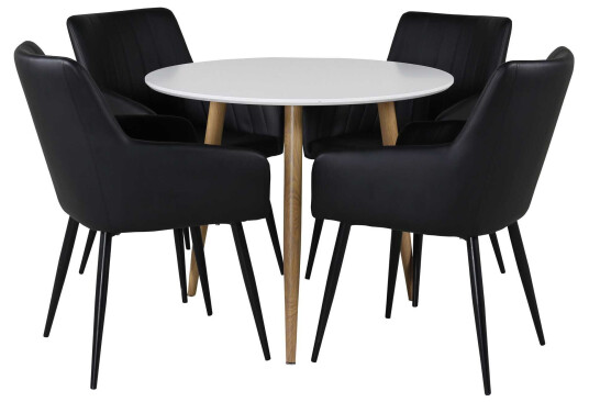 Venture Design Polar & Comfort spisegruppe Hvit/svart 4 st stoler & bord 90 cm