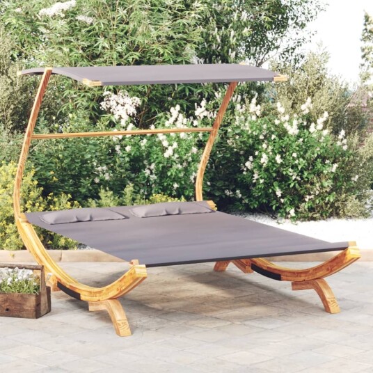 Loungeseng med solskjerm 165x203x138 cm bøyd heltre antrasitt 313952 Loungeseng med solskjerm 165x203x138 cm bøyd heltre antrasitt 313952