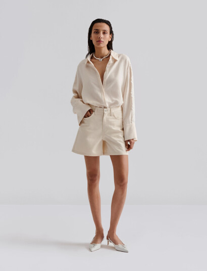Malina Solene High Rise Denim Shorts Cream 42 Malina Solene High Rise Denim Shorts Cream 42