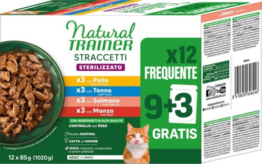 Natural Trainer Våtfôr Adult Stracceti Sterilised Strimler I Saus Blandet Pakke 4 Varianter 24 X 85 G