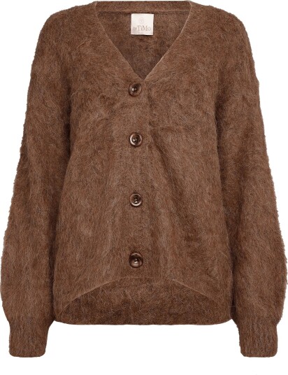 by Ti Mo Hairy Knit V Neck Jacket 008 BROWN L
