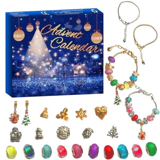 24 dager Julekalender Nedtellingskalender Advent Overraskelsesarmbånd DIY Barn Jenter Gaver[D]