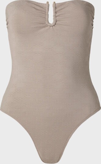 Malina Signature Gold Embellished Bandeau Swimsuit Brown M