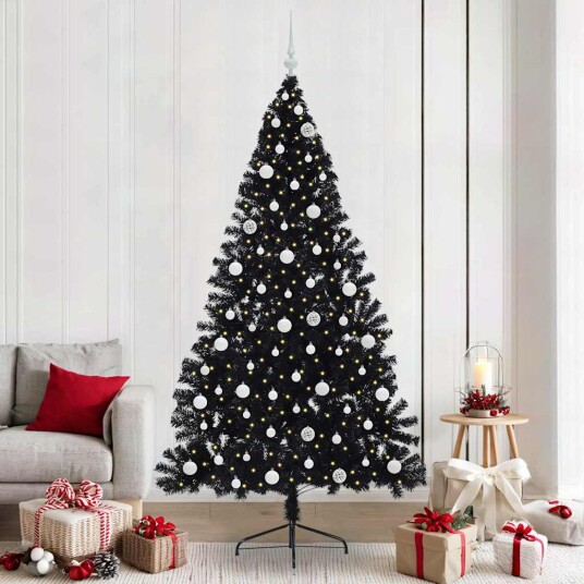 Kunstig Forhåndsopplyst Juletre med 300 LED Svart 240 cm PVC