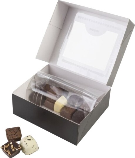 Kageæske Design 2153,125X125x50mm Pap Sort Chocolate Box With Window Pakke A 200 Stk Fødevaregodk Kageæske Design 2153,125X125x50mm Pap Sort Chocolate Box With Window Pakke A 200 Stk Fødevaregodk