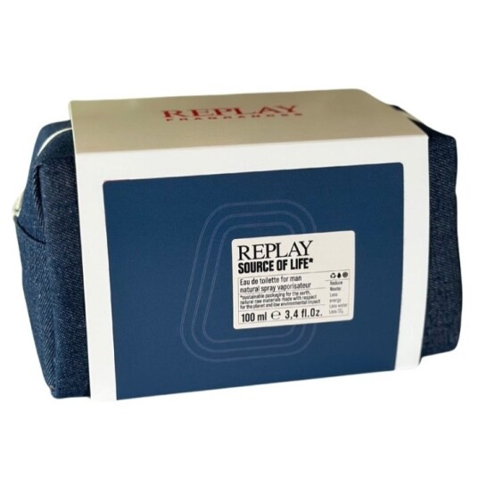 Replay Source of Life Man Gavesett med Eau de Toilette 100ml og Pochette